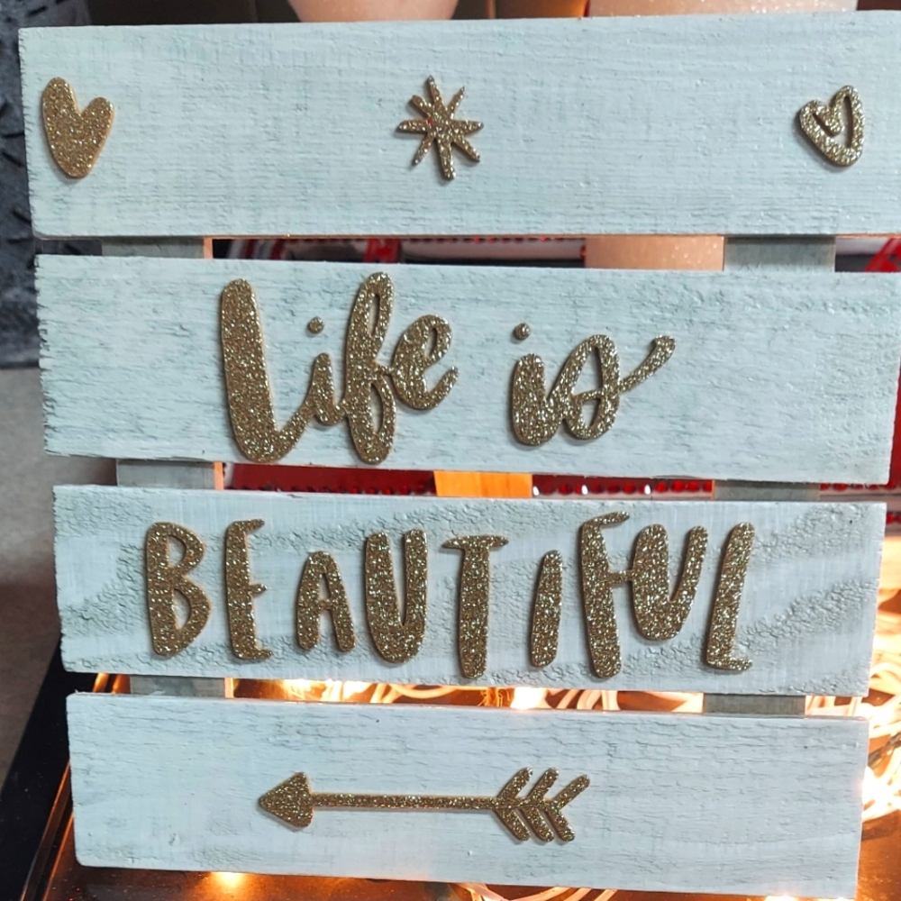 Decorative Sign with Gold Glitter Text
